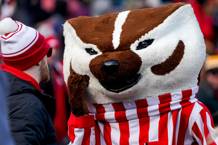 Nov 19, 2022; Lincoln, Nebraska, USA; Bucky Badger reacts after a play by the Wisconsin Badgers during the third quarter against the Nebraska Cornhuskers at Memorial Stadium. Mandatory Credit: Dylan Widger-USA TODAY Sports